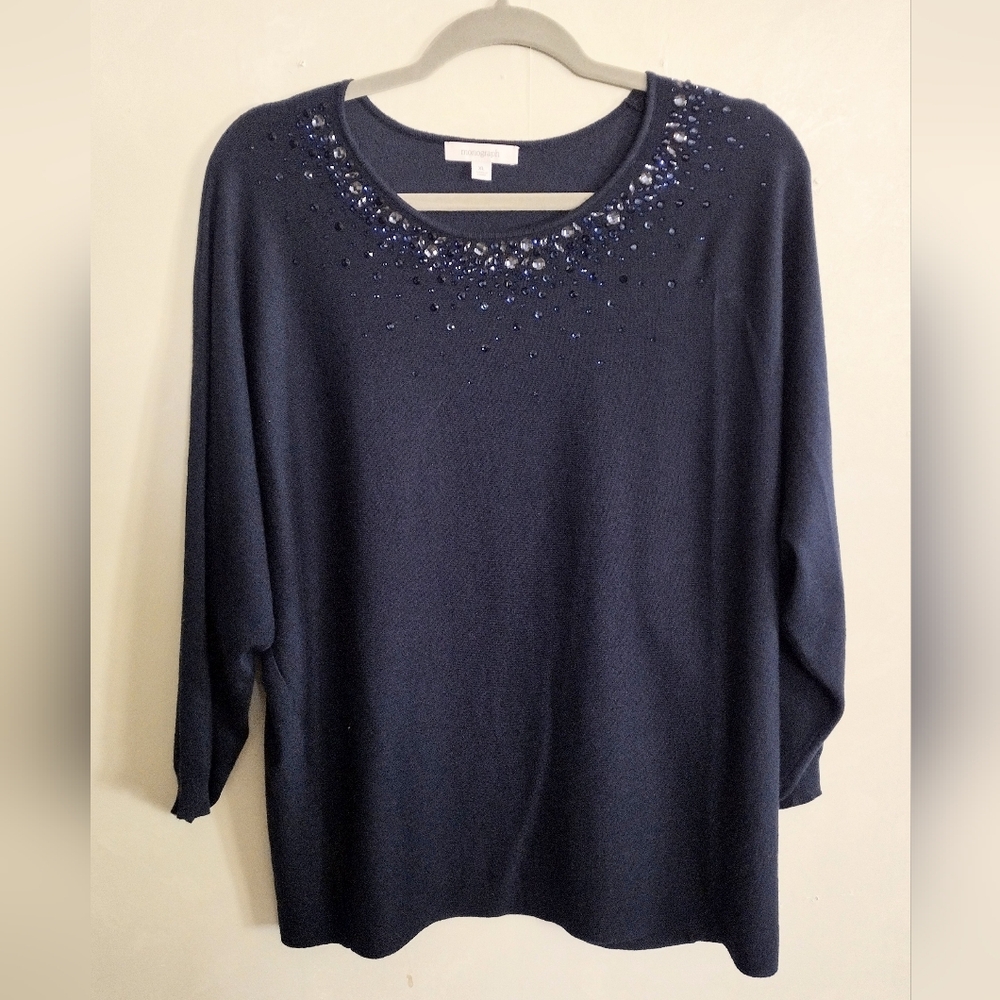 Embellished Navy Blue Sweater